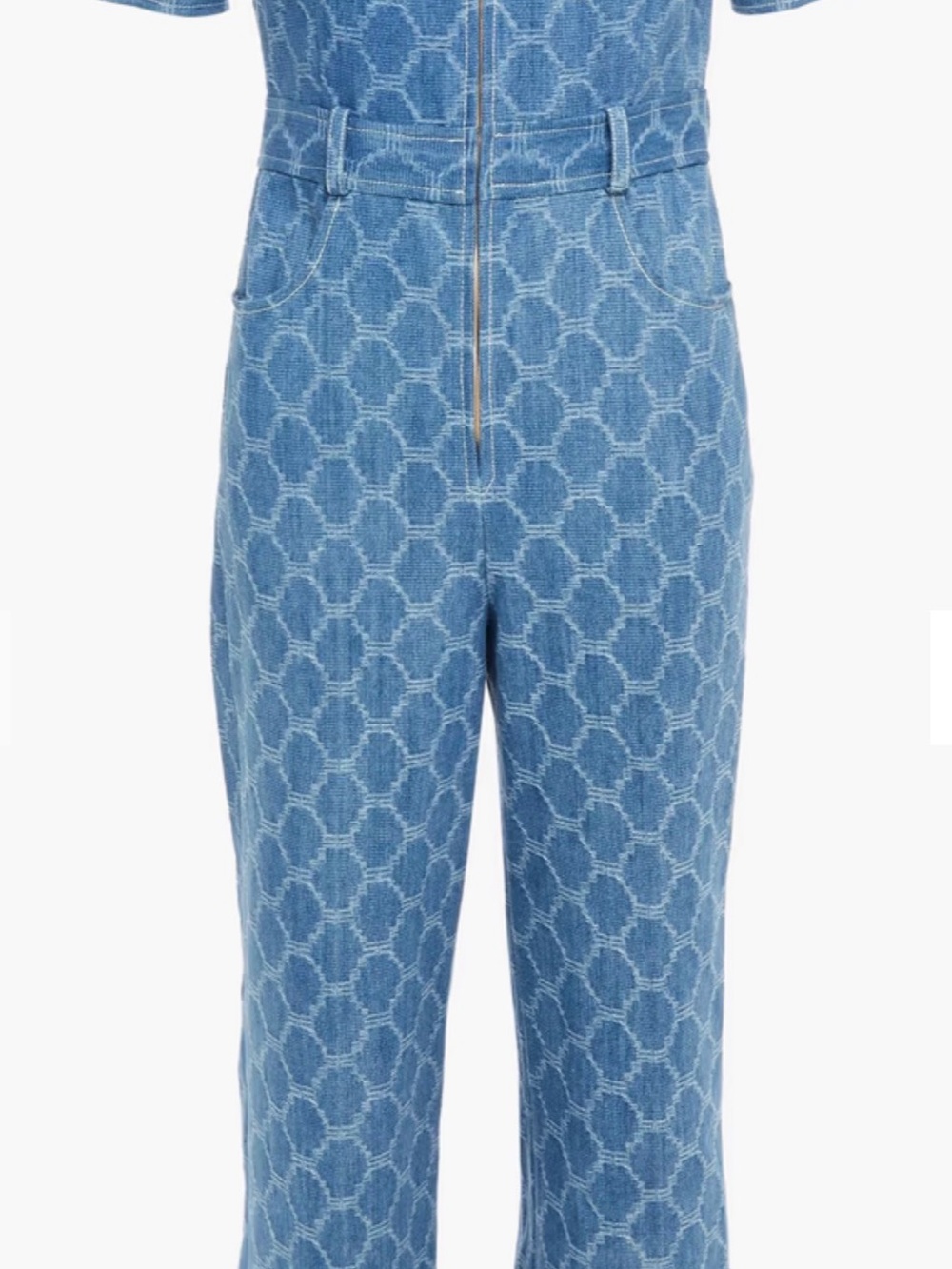 SANDRO Kelly Jacquard Denim Wide Leg Jumpsuit Euro 36 Size 4 - Picture 4 of 10